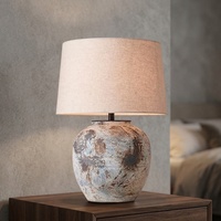 Lampe de table en céramique avec abat-jour en tissu et motif dessiné à la main, objets décoratifs pour le salon
