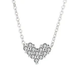 Japan and South Korea S925 sterling silver heart-shaped necklace with diamond pendant simple temperament female love