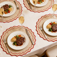 Sets de table ronds en tissu personnalisés, bord festonné, en lin brodé, de luxe, pour mariage, pour table à manger