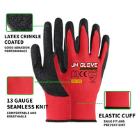 Gants de travail personnalisés, usage industriel, doublure en polyester rouge, revêtement en latex noir, gants de sécurité pour le travail