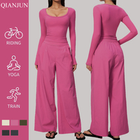 Nouvel ensemble de yoga uni, taille ajustée, manches longues, pantalon rehausseur de hanches, deux pièces, respirant, séchage rapide, pour entraînement et gym
