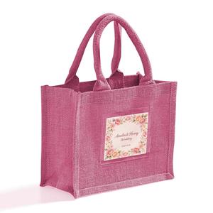 Sacs cadeaux romantiques pour mariage, impression aquarelle de haute qualité, sac fourre-tout en jute rose, sac fourre-tout en toile de jute naturelle - Product Image 1