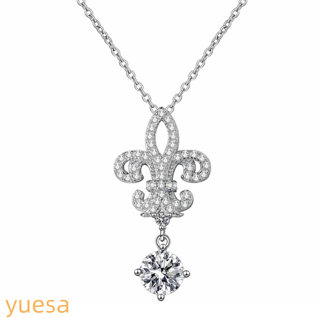 Small Niche Luxury 925 Silver Iris Flower Moissanite Pendant Necklace Chains for Women Trendy Elegant Gift Jewelry