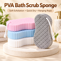 Éponge exfoliante douce à séchage rapide en PVA texturé pour le corps, avec corde de suspension, réutilisable pour la douche et le bain