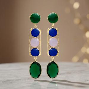 Nouvelle Arrivée Bijoux Jaipur Gems Boucles d'oreilles pendantes ethniques en quartz plaqué or certifiées par un tiers pour fiançailles, mariages et fêtes - Product Image 3