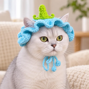 Gorro de Calabaza Tejido a Mano para Mascotas, Gorro de Ganchillo para Gatos y Perros con Borde de Volantes y Borla en el Cuello, Accesorio de Disfraz para Halloween - Product Image 2