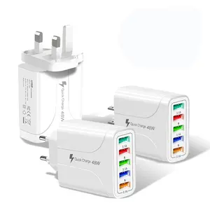 Pengisi daya ponsel 48W 5V 5,1 A 5USB, pengisi daya dinding Universal perjalanan Multi-Port colokan EU US UK