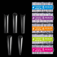 Uñas Postizas Extra Largas con Diseño de Tubería de Agua, Puntas Afiladas, 240 Piezas en Caja, Uñas Postizas Transparentes de Cobertura Completa
