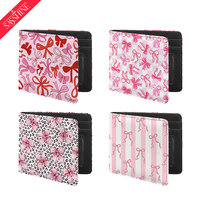 Dompet Kecil Pola Pita Merah Muda Baru untuk Wanita Dompet Tipis Portabel Tempat Kulit PU