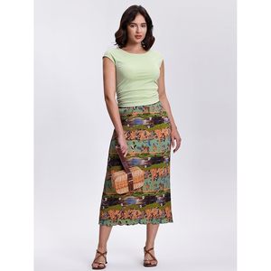 Ensemble deux pièces décontracté d'été pour femme FOXA : Haut sans manches à col rond et jupe midi à taille élastique en crêpe respirant - Product Image 2
