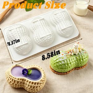 Moule en silicone antiadhésif à 3 cavités en forme d'arachide pour gâteaux, mousses, décorations de gâteaux, chocolats, pâtisseries et bonbons - Product Image 2