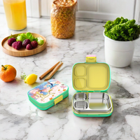 Boîte à bento à 4 compartiments facile à transporter pour enfants, en acier inoxydable, sans BPA, avec couverts, chauffable et utilisable au micro-ondes, étanche