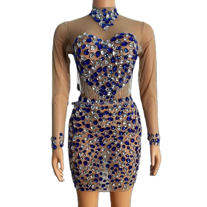 Blue Crystal Evening Dresses Dress Womens De Graduation Sexy