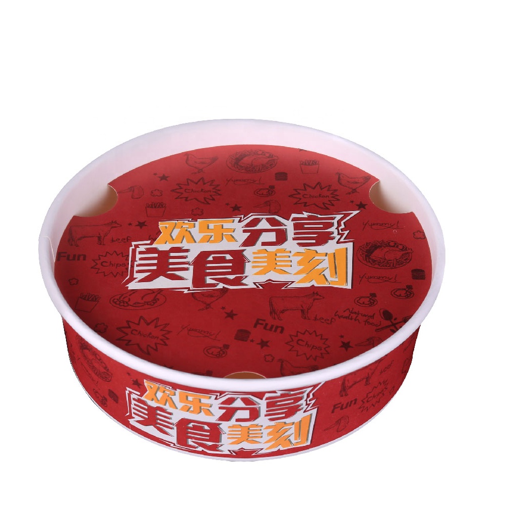 24oz 26oz 32oz Disposable Round Bottom Food Plate Fruit Paper Bowl With Paper Lid
