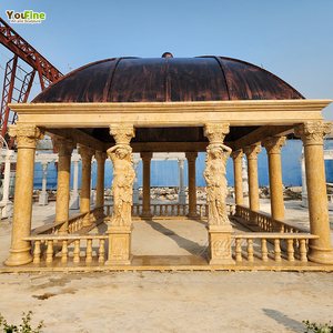 Decoración <span class=keywords><strong>de</strong></span> Jardín al Aire Libre, Gazebo Grande <span class=keywords><strong>de</strong></span> Mármol Amarillo Tallado a Mano con Estatua <span class=keywords><strong>de</strong></span> Mujer - Product Image 1