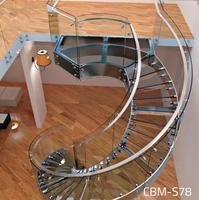 Escalier en colimaçon incurvé/en arc Escalier d'intérieur Décoration de villa moderne de luxe Escaliers en verre Escaliers en bois