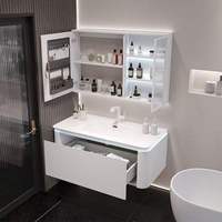 Nouvelle vasque de salle de bain murale en PVC blanc de style européen, étanche, avec miroir avec bande lumineuse LED et lavabo