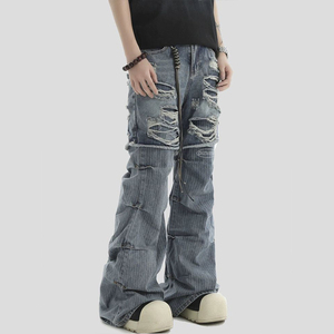 Pour DiZNEW Vintage 2 pièces grande taille hommes imperméable jean mi-taille adoucissant en détresse blanc clair foncé couleur cassé <span class=keywords><strong>crayon</strong></span> - Product Image 5