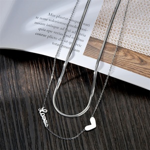 Collar de Cadena de Eslabones O para Mujer con Colgante de Corazón y Cadena de Serpiente de Acero Inoxidable Loveu Letter - Joyería de Regalo de Moda - Product Image 3