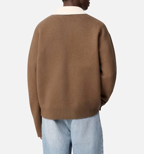 Jersey de Cuello Alto para Hombre, Mezcla de Lana, con Bordado Personalizado, Estilo Escandinavo, Color Camel y Blanco, Manga Larga, Otoño Invierno, Compra al por Mayor - Product Image 3