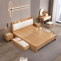 Lit double en bois massif avec tiroirs de rangement extensibles, tête de lit en PU souple, d'inspiration scandinave, écologique, pour chambre à coucher, usage domestique, facile à assembler