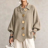 Nouvelle Collection Automne 2027 : Ensemble Pull Tricoté Femme Style Européen et Américain, Manches Classiques, Grand Bouton, Tenue Décontractée