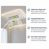 Ventilateur de plafond LED rectangulaire en fer et acrylique, moderne, silencieux, avec lampe invisible, pour salon, chambre, villa, décoration intérieure