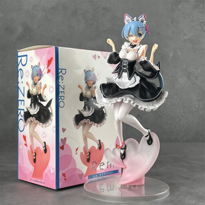 Figurine PVC Anime Fille Rem avec Oreilles <span class=keywords><strong>de</strong></span> Chat, Personnage <span class=keywords><strong>de</strong></span> Soubrette aux Cheveux Bleus Mignons, Base en Forme <span class=keywords><strong>de</strong></span> Cœur, Modèle <span class=keywords><strong>de</strong></span> Collection Non Officiel Fait par les Fans - Product Image 1