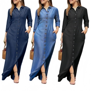 Nuevo Vestido camisero de mezclilla para mujer, vestido Maxi con bolsillos y botones de talla grande 5XL, vestidos largos sólidos informales para mujer - Product Image 2