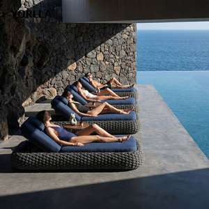 Chaise longue moderne en corde avec cadre en aluminium pour plage, <span class=keywords><strong>jardin</strong></span>, patio, hôtel, parc, villa, comprend l'emballage postal, chaise longue - Product Image 4