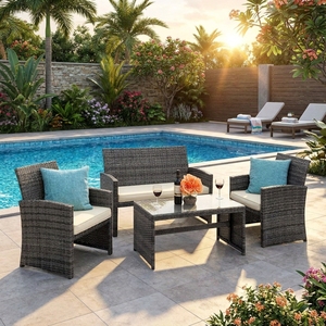 Ergonomic Outdoor PE <b>Rattan</b> Furniture Set Comfortable Wicker Patio Sofa with Coffee <b>Table</b> for Relaxation and Garden Decor - Product Image 1