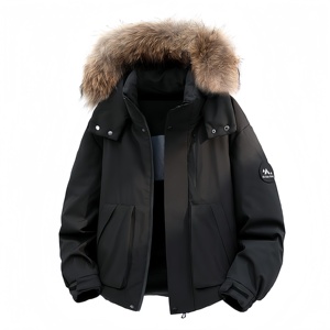 Chaqueta de Plumón Personalizada para Hombre, Ropa de Trabajo de Invierno, Chaqueta con Capucha y Cierre de Cremallera con Detalles de Piel - Product Image 3