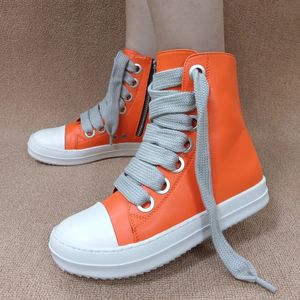 Rick <span class=keywords><strong>High</strong></span> <span class=keywords><strong>Top</strong></span> sepatu kets wanita, sepatu Sneakers Platform dasi silang desain Oween kasual datar ritsleting pergelangan kaki