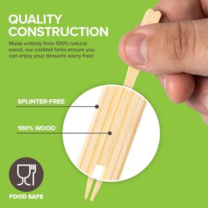Disposable Bamboo Appetizer <strong>Forks</strong> Double <strong>Fork</strong> Skewers for Dessert Charcuterie Fruit for Camping - Product Image 2
