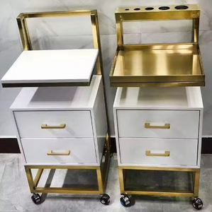 รถเข็นทำผมสแตนเลสหรูหราสีขาวทอง สำหรับร้านเสริมสวย  4 ล้อ ทนทาน ใช้งานง่าย - Product Image 6