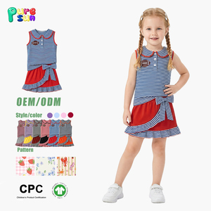 Puresun Set di Abbigliamento Estivo per Ragazze in Cotone 100% con Colletto, Stampa Ricamata della Squadra di Football, Personalizzabile all'Ingrosso - Product Image 1
