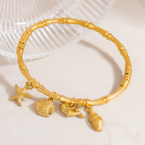 Ocean Theme Seashell Starfish Charm <b>Bracelet</b> Gold Plated Zinc Alloy Women's Jewelry Gift Accessory - Product Image 4