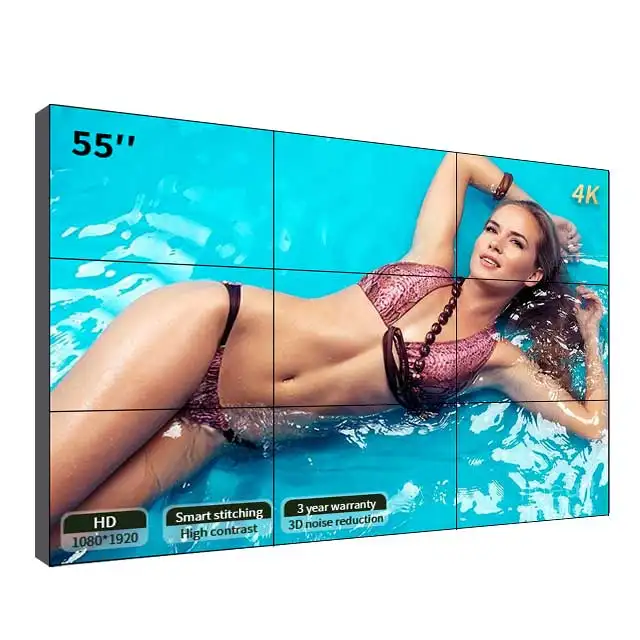 Asianda 3x3 4K 55 Zoll Innen werbung Spielgeräte Abendessen Schmale Lünette 0, 88 1, 8 3,5mm 55 Zoll LCD-Videowand paneel