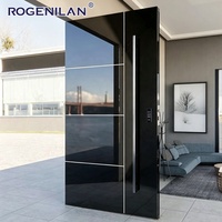 Puerta de Entrada Principal de Aluminio con Vidrio Espejado Insonorizado para Exteriores Rogenilan, Puertas de Seguridad con Cerradura Inteligente