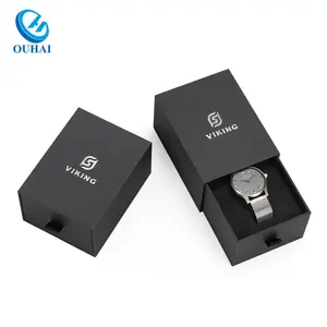 Luxury Glossy Paper Custom Logo Watch Packaging Box Hot-sale Watch Black Gift Box with Silver Foil Logo
