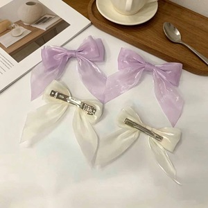 Pinza para el cabello con lazo de satén perlado de estilo japonés y coreano de alta gama, horquilla larga con cinta en la parte posterior de la cabeza, elegante. - Product Image 3