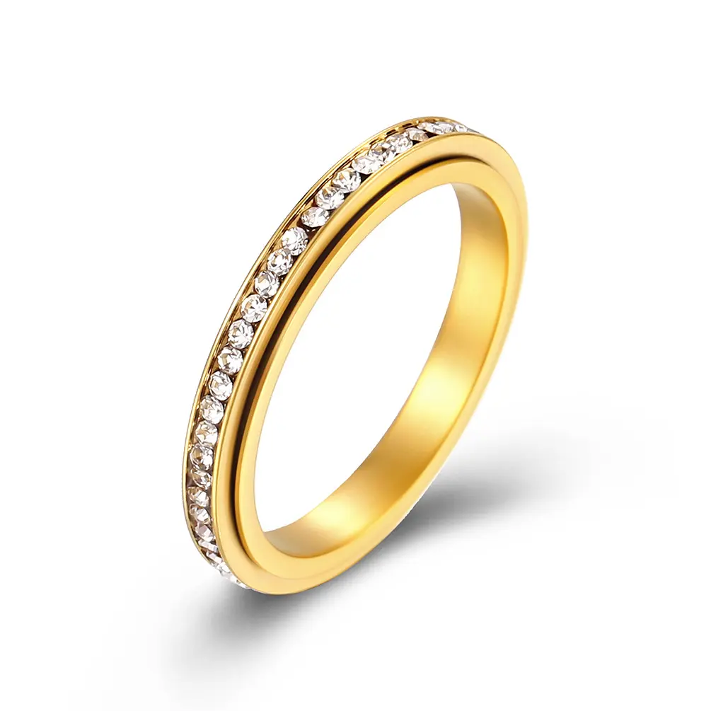 Anillo giratorio personalizable para aliviar la ansiedad, anillos brillantes, anillo giratorio de circón de acero inoxidable de oro de 18 quilates para mujeres y hombres