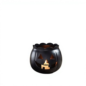 Halloween Black Metal <b>Pumpkin</b> Candle Holder Satin Jack O Lantern Tea <b>Light</b> Votive Pot Party Dining Table Decor - Product Image 1