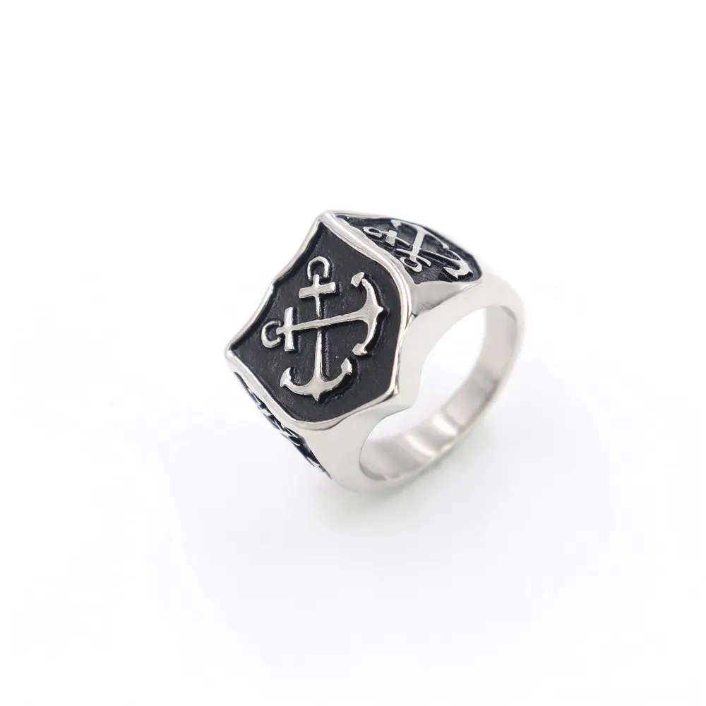 316L Stainless Steel Men's Anchor Ring Hiphop Rock Jewelry New Gothic Style Punk Biker engagement Rings