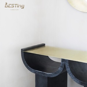 Mobilier de salon moderne design à la française Comptoir en <span class=keywords><strong>métal</strong></span> Table en béton triple <span class=keywords><strong>console</strong></span> en bois massif <span class=keywords><strong>noir</strong></span> - Product Image 4