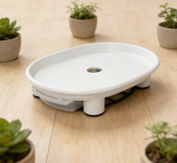 Plafarm Mini Sous-plat circulaire noir pour plantes, double couche, réservoir d'eau profond, trou de drainage central, facile à nettoyer, plateau peu encombrant