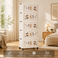 Meuble de rangement multifonctionnel 5 tiroirs en plastique à motif de dessin animé pour vêtements, armoire de rangement pliable portable en plastique pour chambre à coucher