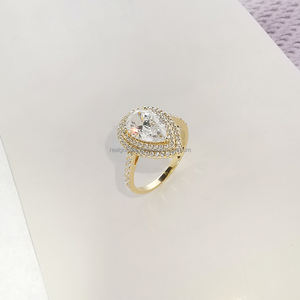 Anel de casamento clássico, anel de ouro sólido com pedra grande de luxo 14k 18k - Product Image 2