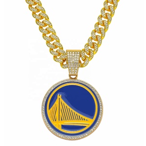 Collar con Colgante de los Golden State Warriors, Collar de Moda con Logotipo de Baloncesto y <span class=keywords><strong>Cadena</strong></span> Cubana de 20 Pulgadas - Product Image 1