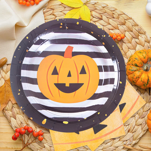 Juego de <span class=keywords><strong>vajilla</strong></span> de personalización de tema de Halloween sirve 8 patrón de calabaza lindo completo incluye 7 "/9" platos de papel vasos servilletas - Product Image 2